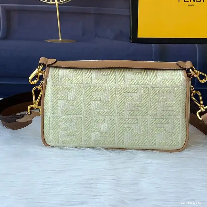 Affordable FF Fendi Apricot Baguette Motif Bag In Medium Canvas 0604